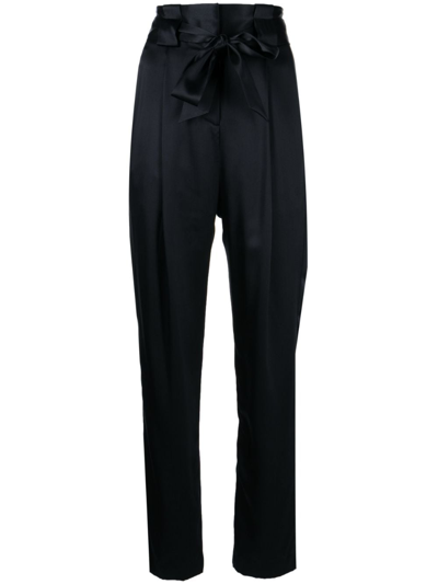 Shop Michelle Mason Pleat-detail High-waist Silk Trousers In Black