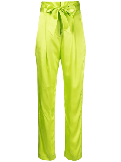 Shop Michelle Mason High-waisted Pleated Silk Trousers In Green