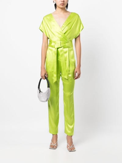 Shop Michelle Mason High-waisted Pleated Silk Trousers In Green