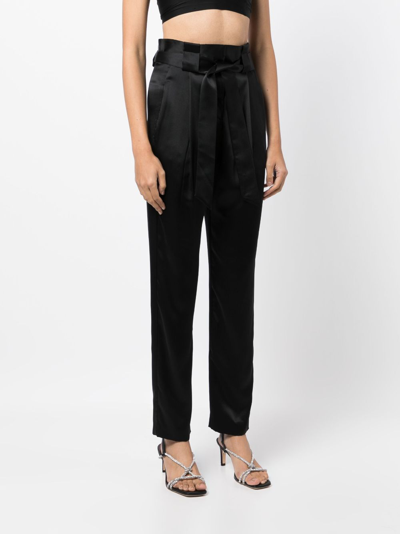 Shop Michelle Mason Pleat-detail High-waist Silk Trousers In Black