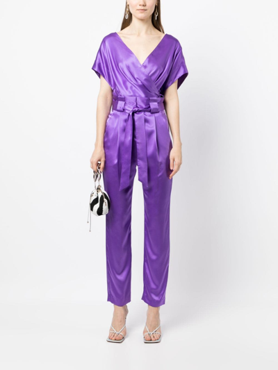 Shop Michelle Mason High-waisted Pleated Silk Trousers In Purple