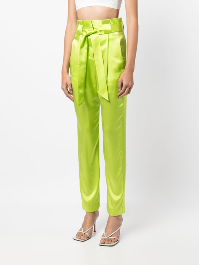 Michelle Mason High-waisted Pleated Silk Trousers In Green