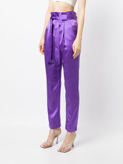 Shop Michelle Mason High-waisted Pleated Silk Trousers In Purple