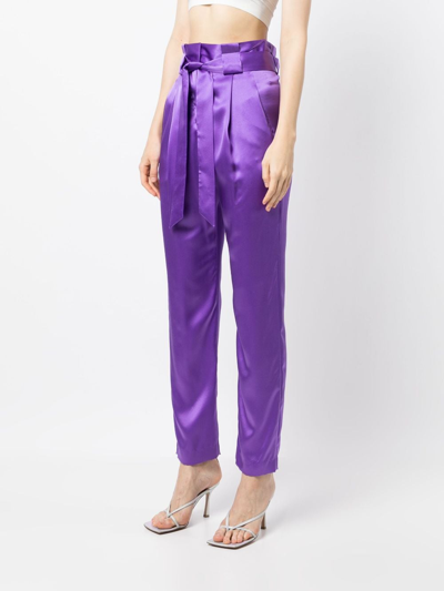 Michelle Mason High-waisted Pleated Silk Trousers In Purple