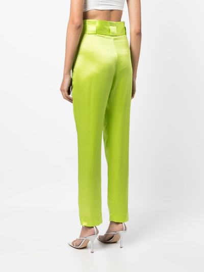 Shop Michelle Mason High-waisted Pleated Silk Trousers In Green