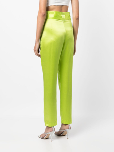 Michelle Mason High-waisted Pleated Silk Trousers In Green