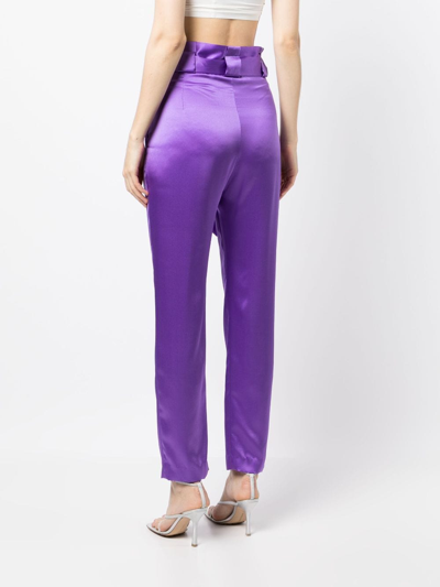 Shop Michelle Mason High-waisted Pleated Silk Trousers In Purple