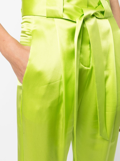 Michelle Mason High-waisted Pleated Silk Trousers In Green