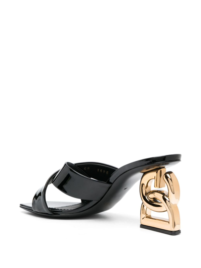Dolce & Gabbana 75 Patent Leather Dg Heel Mules In Black