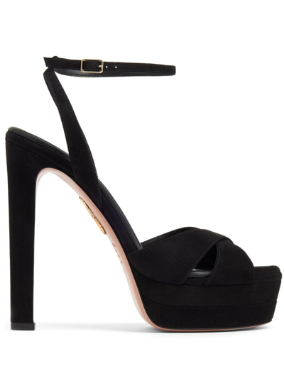 Shop Aquazzura 130mm Suede Platform Sandals In Black