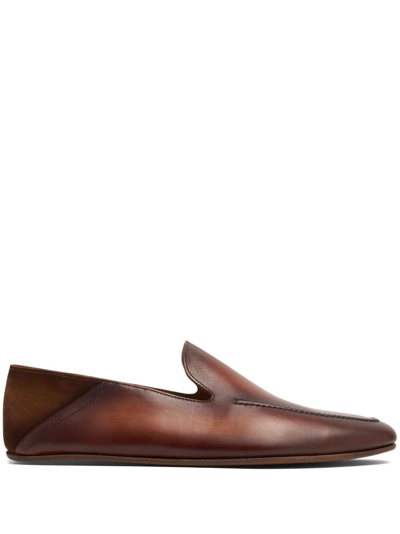 Shop Magnanni Heston Almond-toe Leather Slippers In Brown