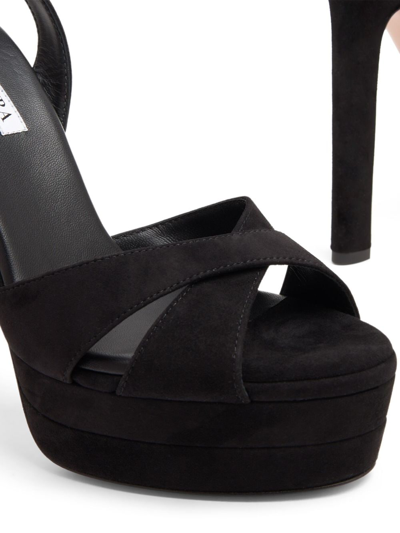 Aquazzura Be Mine Plateau 130 Crystal-embellished Grosgrain-trimmed Pleated Chiffon Platform Sandals In Black