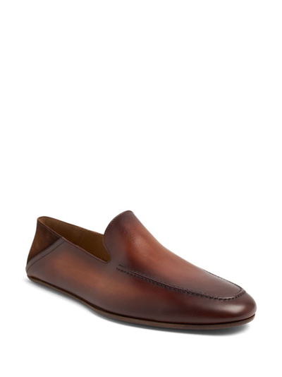 Shop Magnanni Heston Almond-toe Leather Slippers In Brown