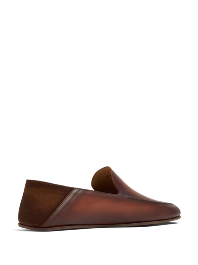 Shop Magnanni Heston Almond-toe Leather Slippers In Brown