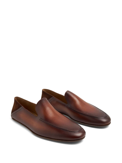 Shop Magnanni Heston Almond-toe Leather Slippers In Brown