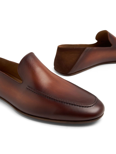 Shop Magnanni Heston Almond-toe Leather Slippers In Brown