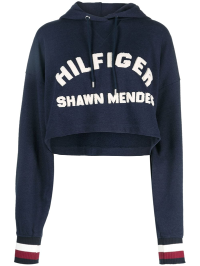 Shop Tommy Hilfiger X Shawn Mendes Cropped Hoodie In Blue