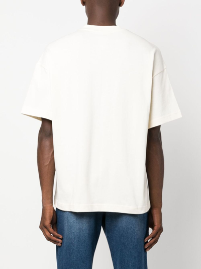 Shop Emporio Armani Motif-embroidered Cotton T-shirt In Neutrals