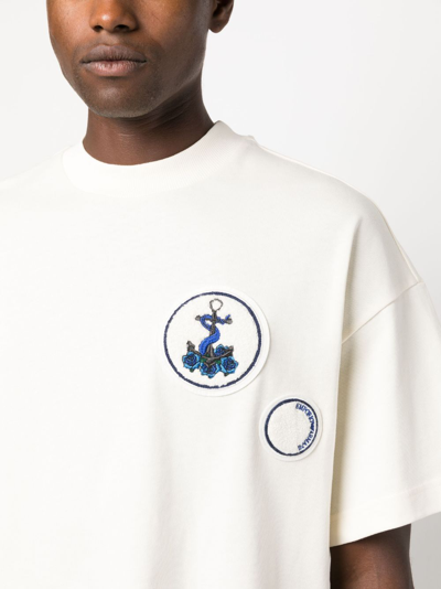 Shop Emporio Armani Motif-embroidered Cotton T-shirt In Neutrals