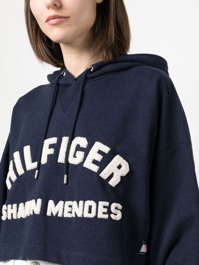 Shop Tommy Hilfiger X Shawn Mendes Cropped Hoodie In Blue