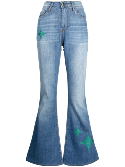 Shop Madison.maison Star-print High-rise Flared Jeans In Blue