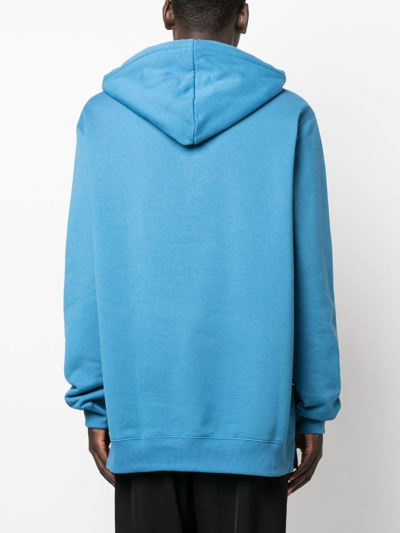 Shop Lanvin Embroidered-logo Fleece Hoodie In Blue