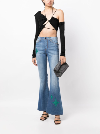 Shop Madison.maison Star-print High-rise Flared Jeans In Blue