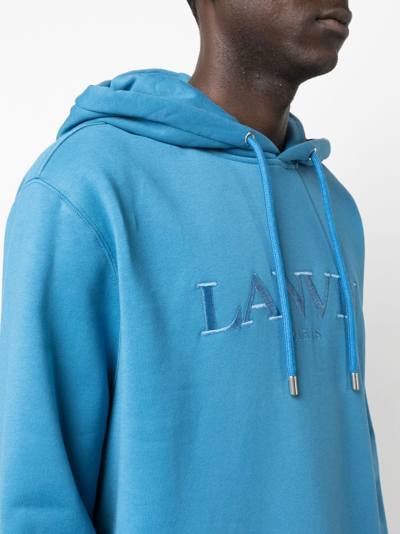 Shop Lanvin Embroidered-logo Fleece Hoodie In Blue