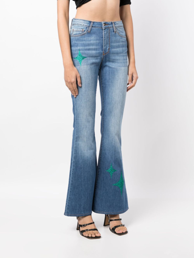 Shop Madison.maison Star-print High-rise Flared Jeans In Blue