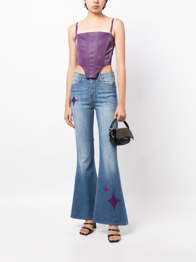 Shop Madison.maison Star-print High-rise Flared Jeans In Blue