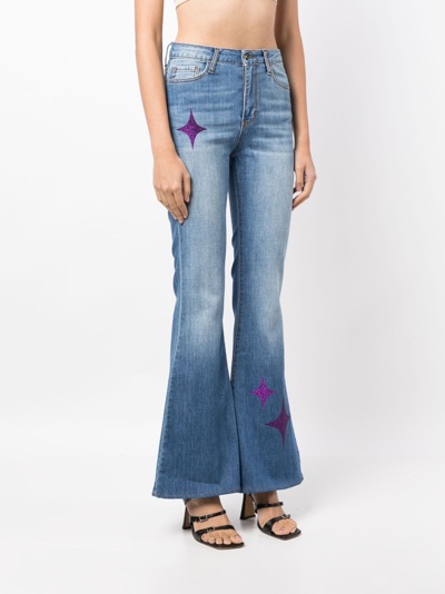 Shop Madison.maison Star-print High-rise Flared Jeans In Blue