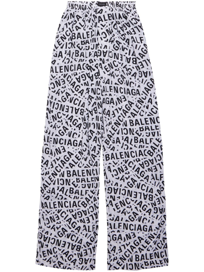 Shop Balenciaga Logo-print Wide-leg Trousers In White