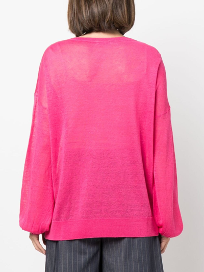 Shop Ballantyne V-neck Linen Jumper In Pink