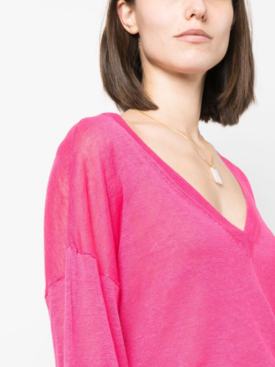 Shop Ballantyne V-neck Linen Jumper In Pink