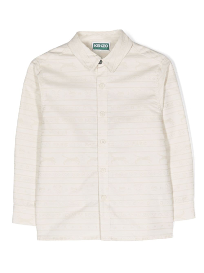 Shop Kenzo Stripe-print Cotton Shirt In Neutrals