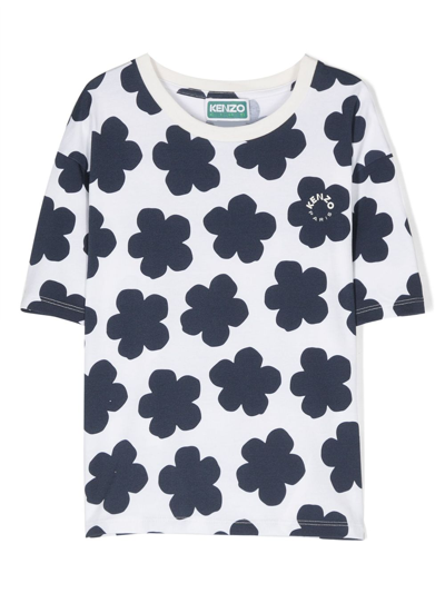 Kenzo Floral-print Stretch-cotton T-shirt In White