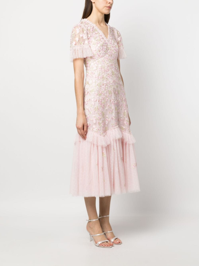 Shop Needle & Thread Primrose Floral-embroidered Tulle Dress In Pink