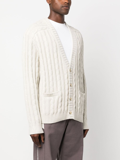 Shop Helmut Lang V-neck Cable-knit Cardigan In Neutrals