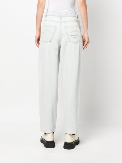 Shop Kenzo Logo-embroidered Straight-leg Jeans In Blue