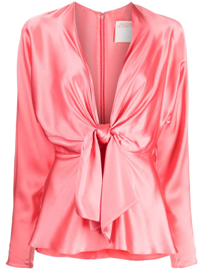 Shop Alejandra Alonso Rojas Knot-detail Silk-satin Blouse In Pink