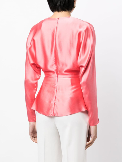 Shop Alejandra Alonso Rojas Knot-detail Silk-satin Blouse In Pink