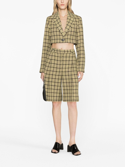 Shop Ganni Checked High-waisted Suit Shorts In Neutrals