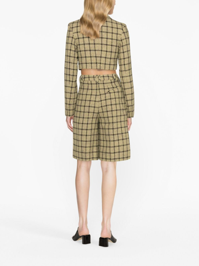 Shop Ganni Checked High-waisted Suit Shorts In Neutrals