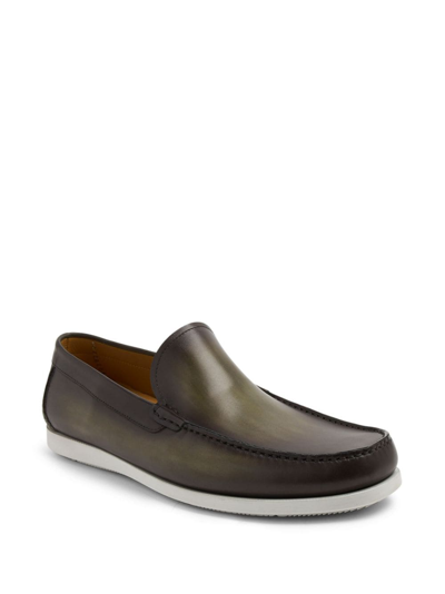 Shop Magnanni Almond-toe Leather Loafers In Brown