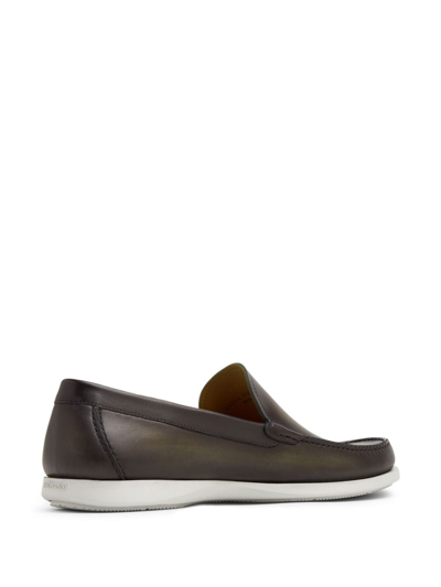 Shop Magnanni Almond-toe Leather Loafers In Brown