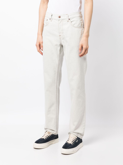 Shop Nudie Jeans Mid-rise Straight-leg Jeans In White