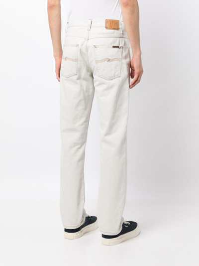 Shop Nudie Jeans Mid-rise Straight-leg Jeans In White