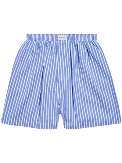 Shop Balenciaga Striped Cotton Shorts In Blue