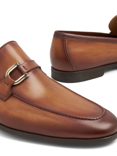 Magnanni Leather Buckle Loafers In Tan