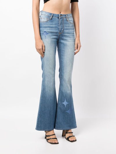 Shop Madison.maison Star-print High-rise Flared Jeans In Blue